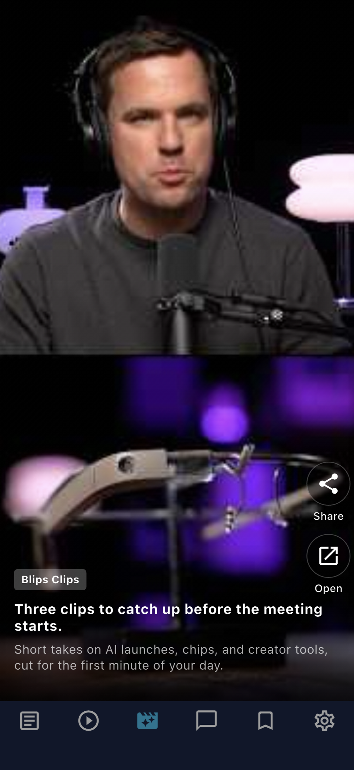 Blips News reels tab showing short-form video content