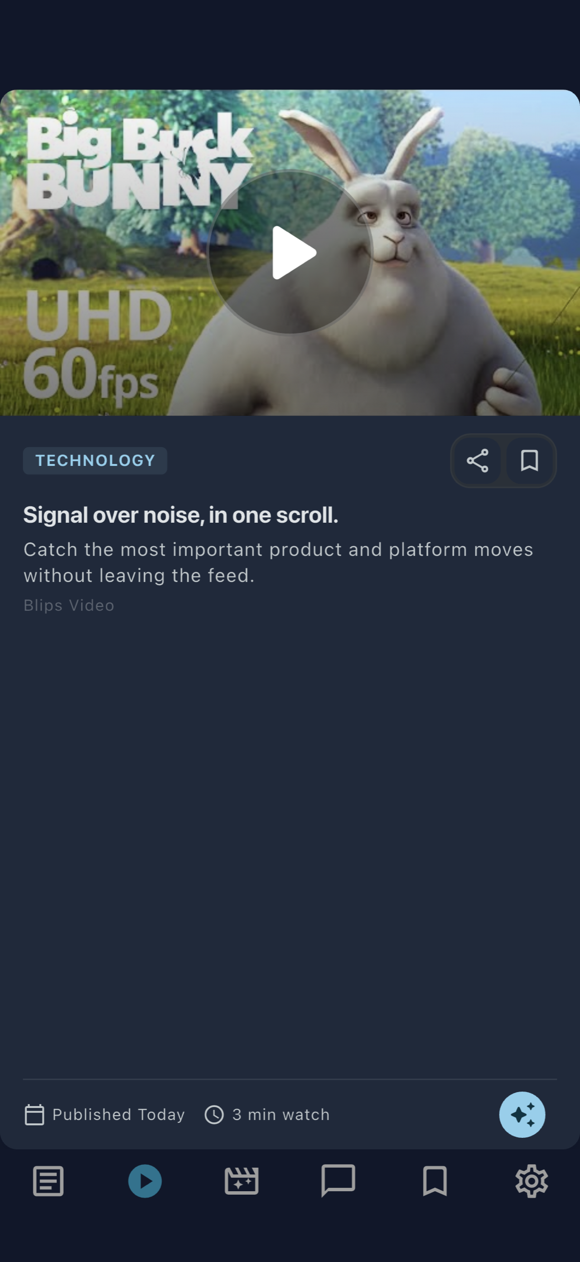 Blips News video tab showing playable technology videos